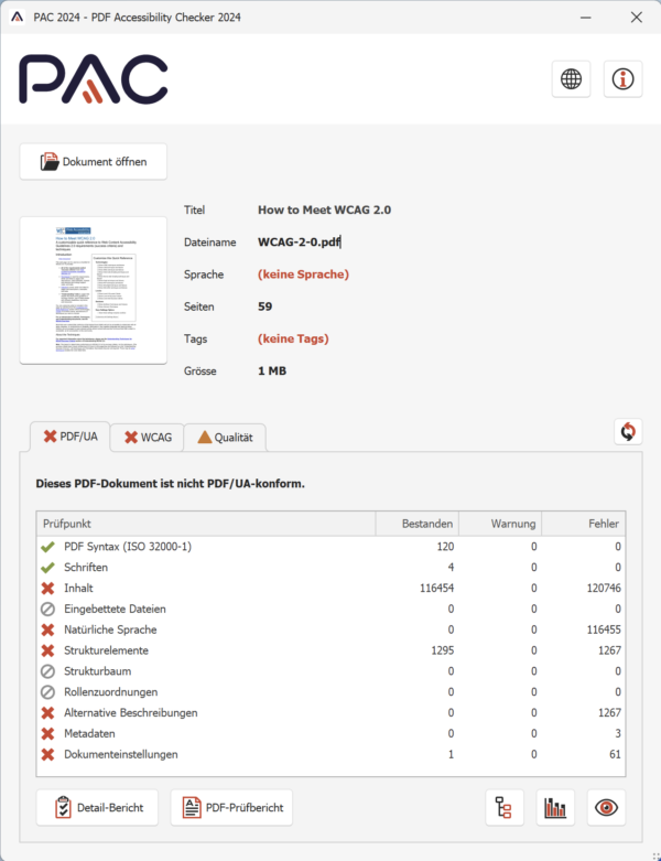 PAC Test für barrierefreie PDF Dokumente