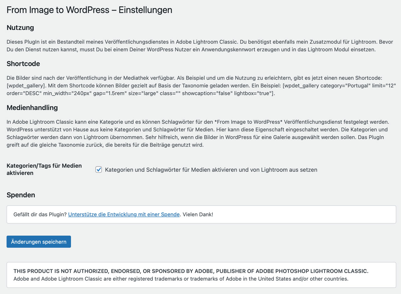 Einstellungen für das PlugIn