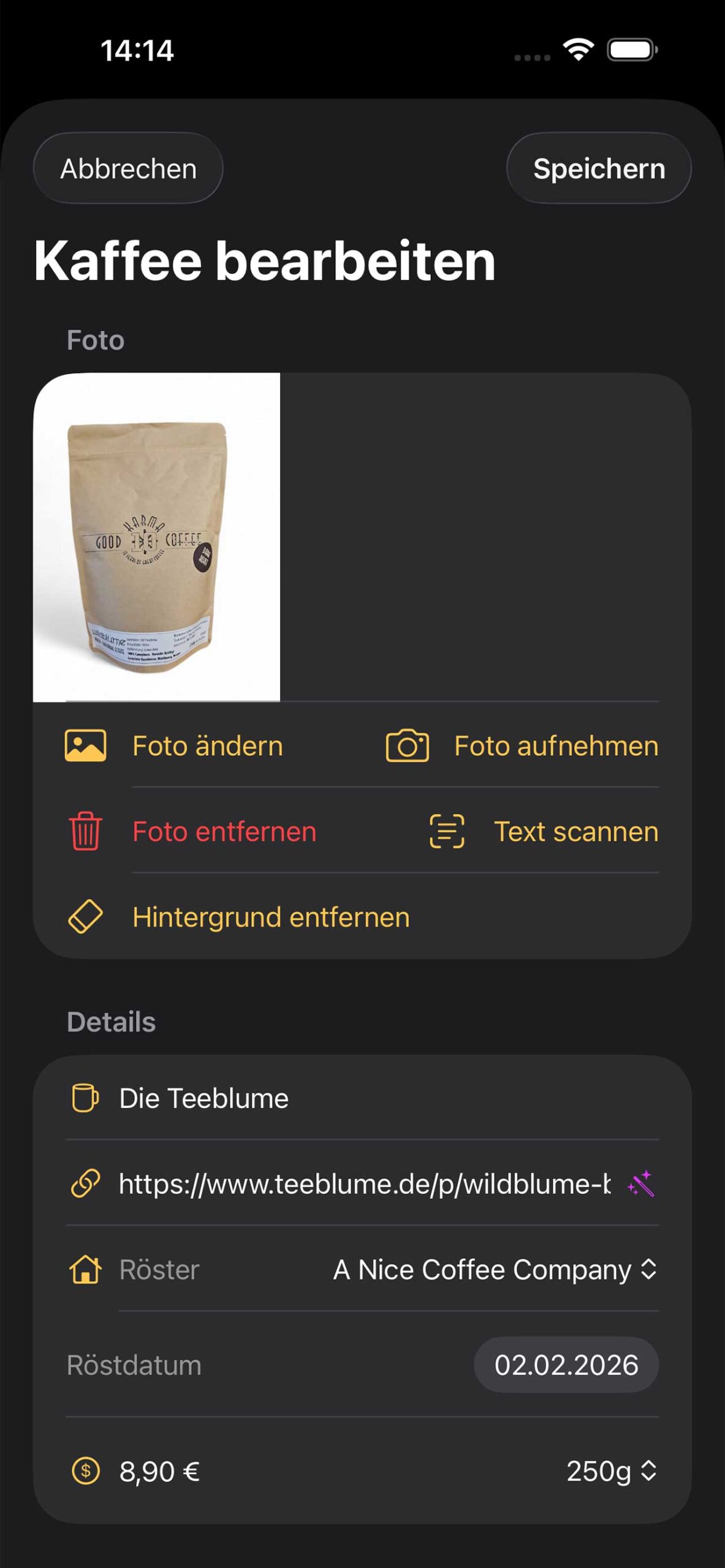 Ein einzelner Kaffee wird hinzugefügt