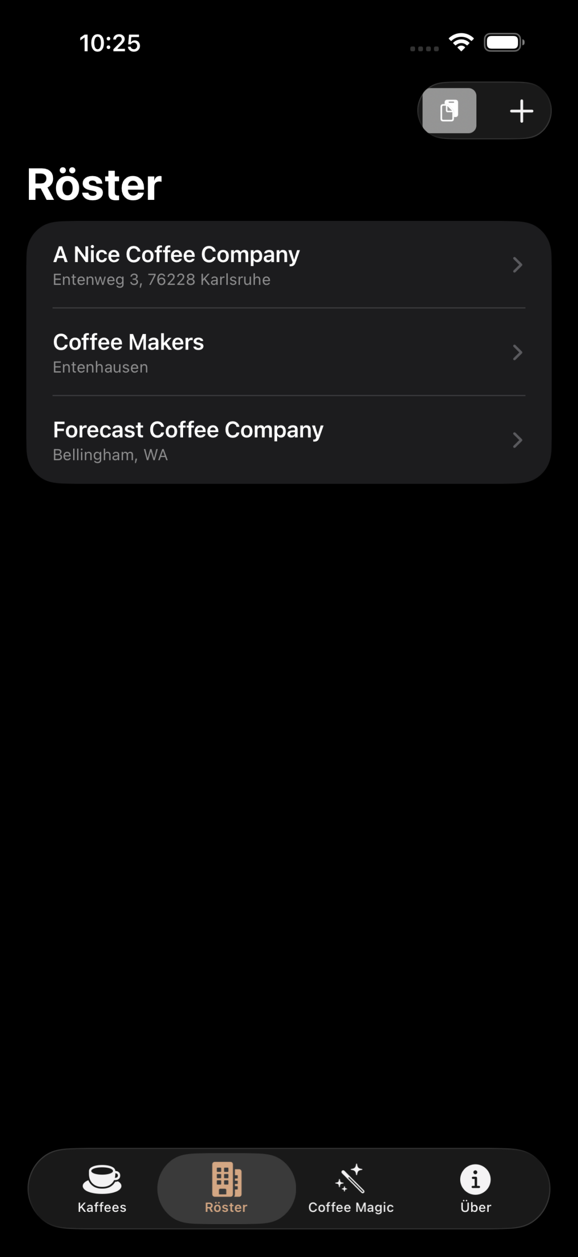 Eine Liste der Röster