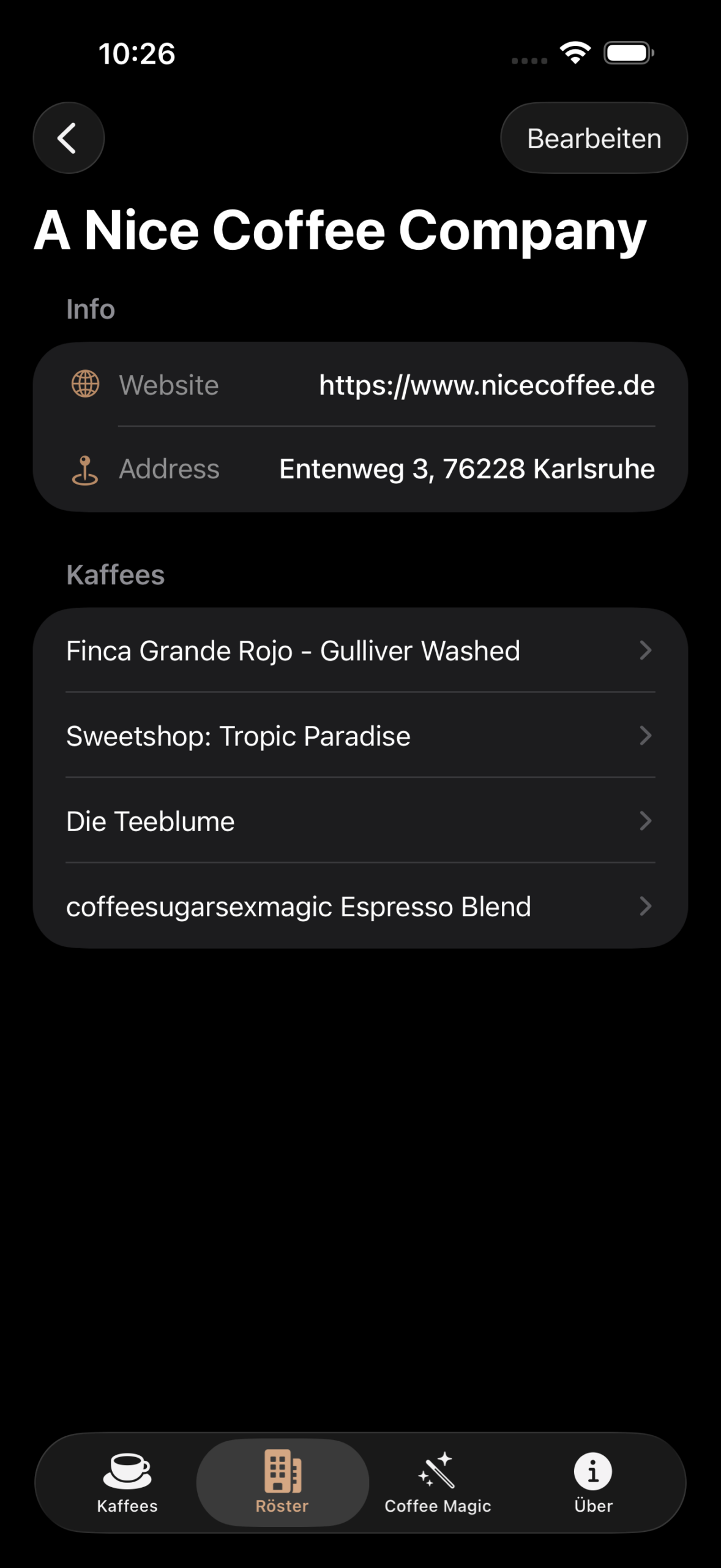 Ein einzelner Röster in der App